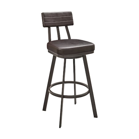 Armen Living Jinab Swivel Bar Stool in Brown Metal with Brown Faux Leather 840254335257